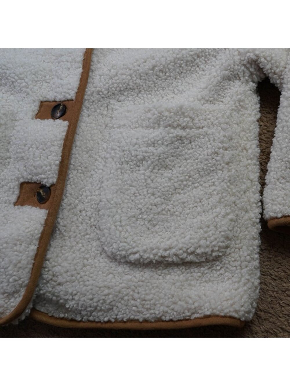Treasure & Bond Sherpa Jacket Womens S White Faux Fur Button Front Plaid Lining - Picture 8 of 12